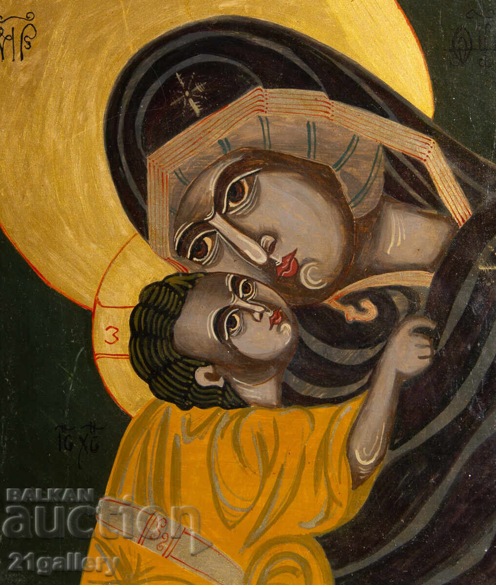 Auction  Holy Mother with the Child, hand-painted icon, tempera