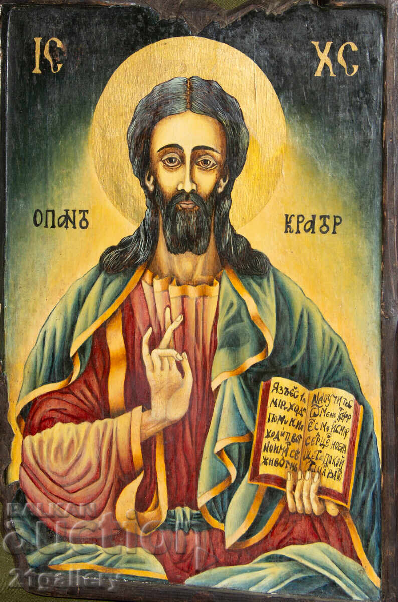 Jesus Christ Pantocrator, hand-painted icon, tempera with price 500.00 BGN | € 255.65