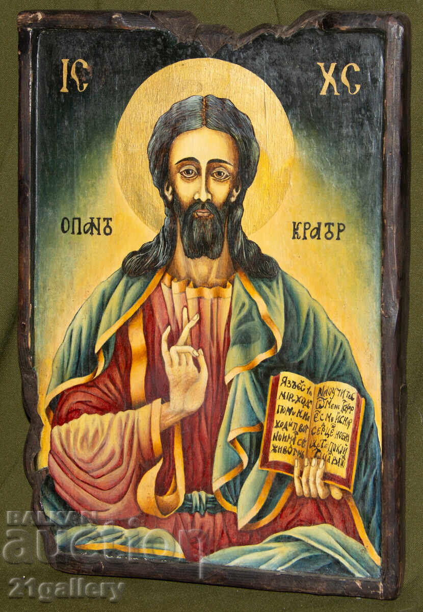 Jesus Christ Pantocrator, hand-painted icon, tempera