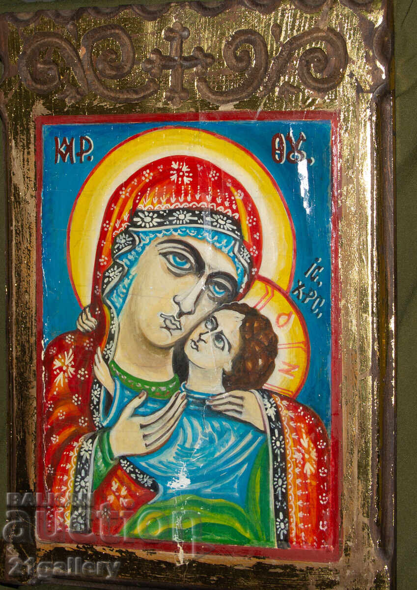 Аукцион Света Богородица с Младенеца, икона, дърворезба