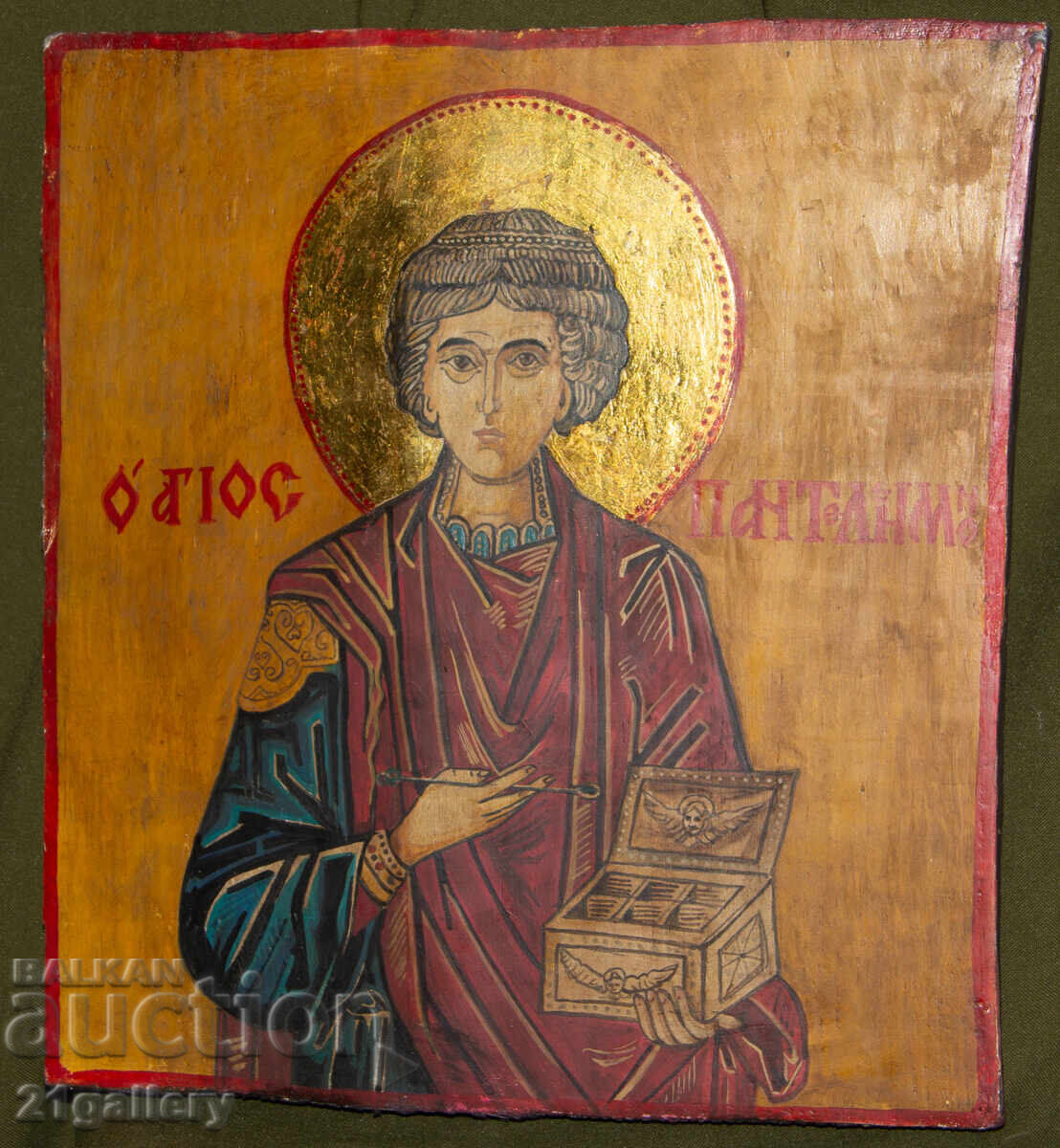 Saint Panteleimon, hand-painted icon, tempera with price 300.00 BGN | € 153.39