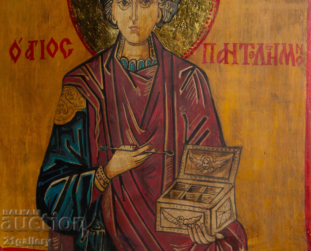 Saint Panteleimon, hand-painted icon, tempera - 5