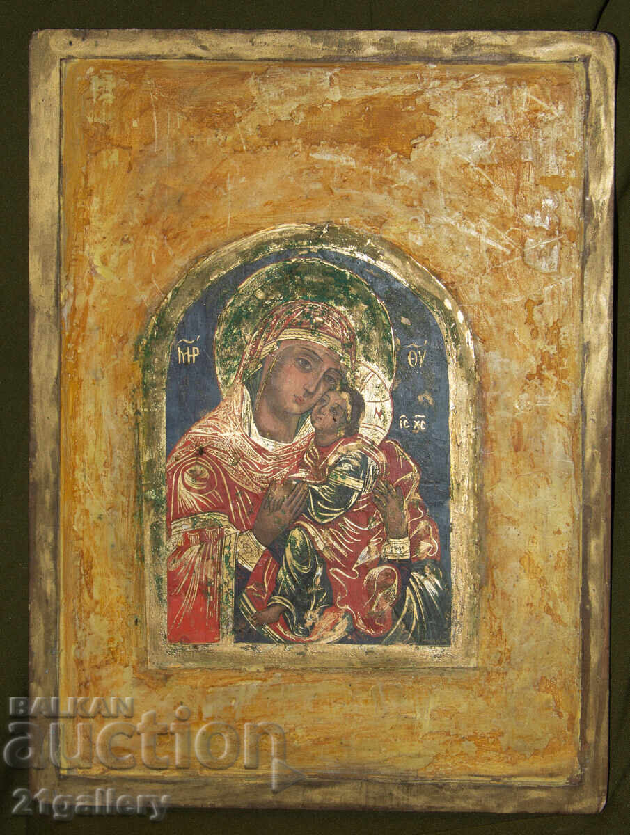 Licitație Sfânta Fecioară Maria cu Pruncul, icoană pictată manual, tempera Licitație Sfânta Fecioară Maria cu Pruncul, icoană pictată manual, tempera