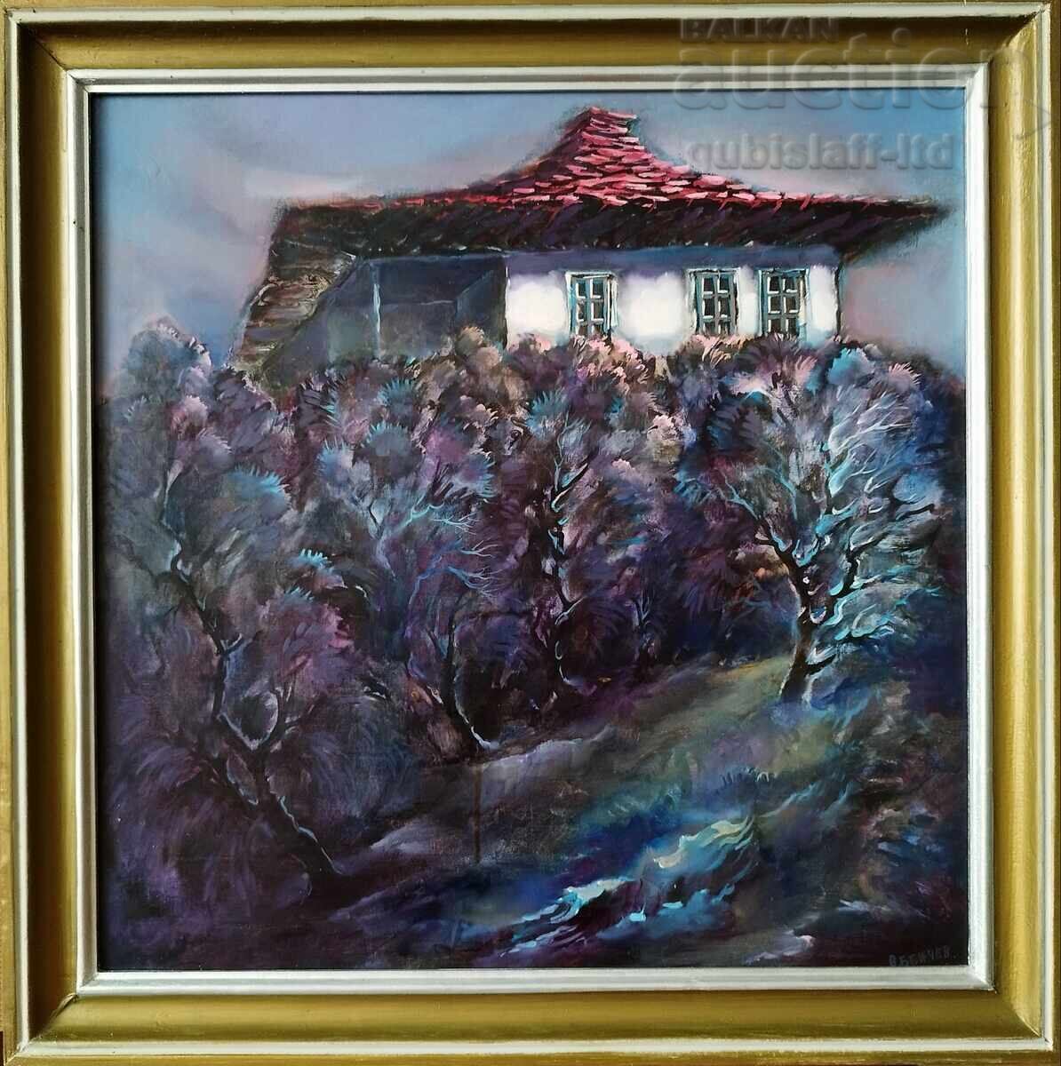 Έργο ζωγραφικής, τοπίο, σπίτι, ζωγρ. Βασίλ Μπέντσεφ (1945-2014) - 1 Έργο ζωγραφικής, τοπίο, σπίτι, ζωγρ. Βασίλ Μπέντσεφ (1945-2014) - 1