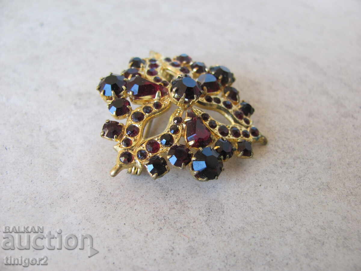 Beautiful Bohemian Brooch, Garnets, Gold Plating with price 45.00 BGN | € 23.01