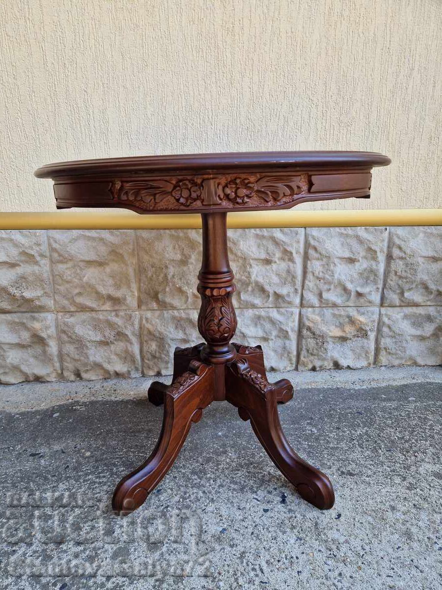 Masă antică superbă din lemn, intarsie și sculptură - 5