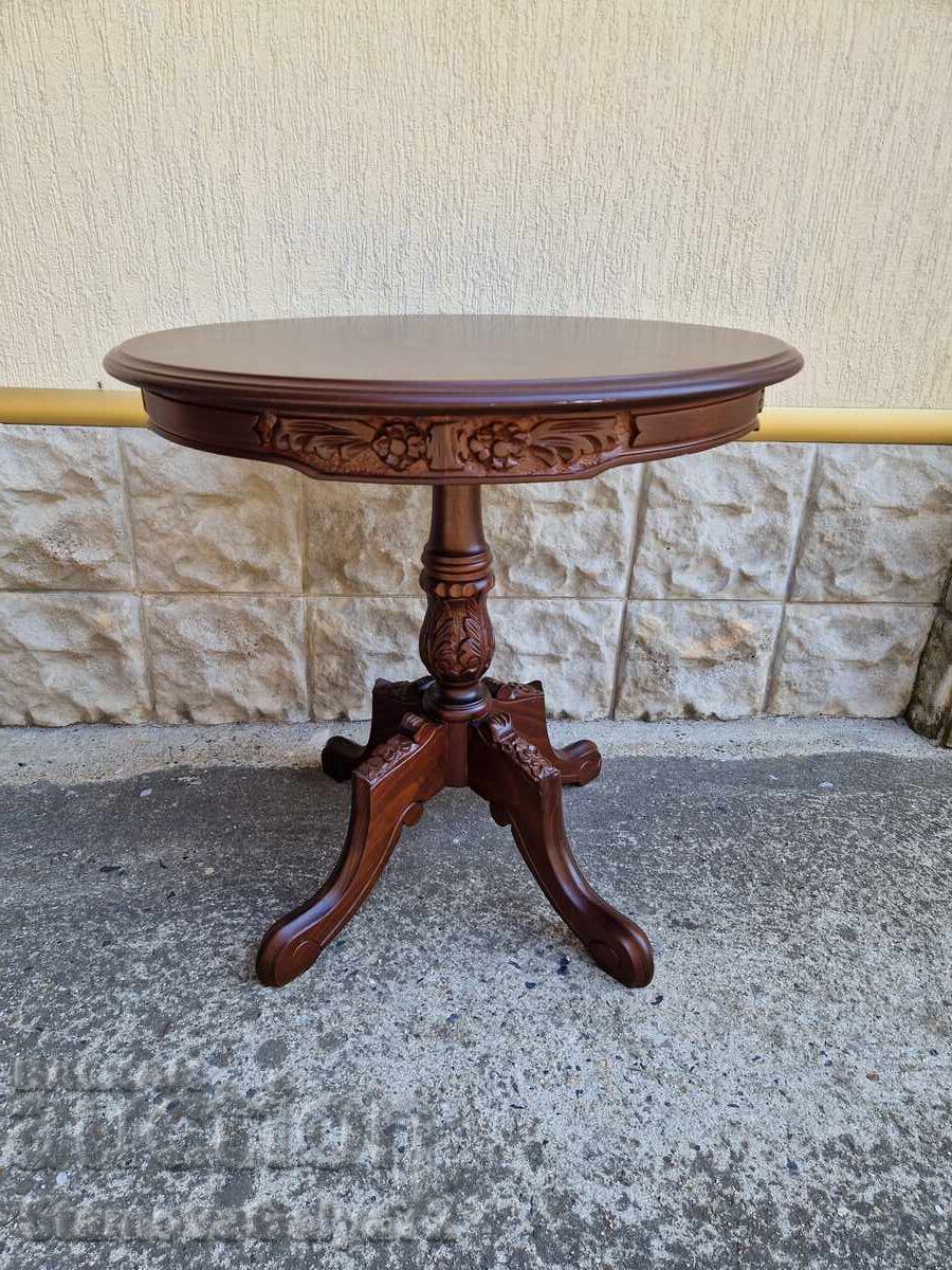 Masă antică superbă din lemn, intarsie și sculptură - 7