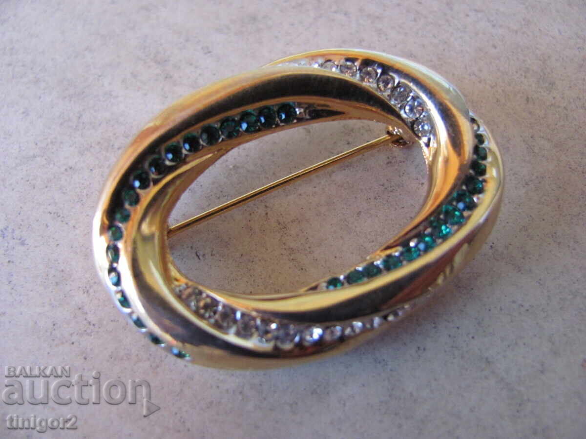 Красива Брошка с изумруди (смарагди ),цирконии,маркировка