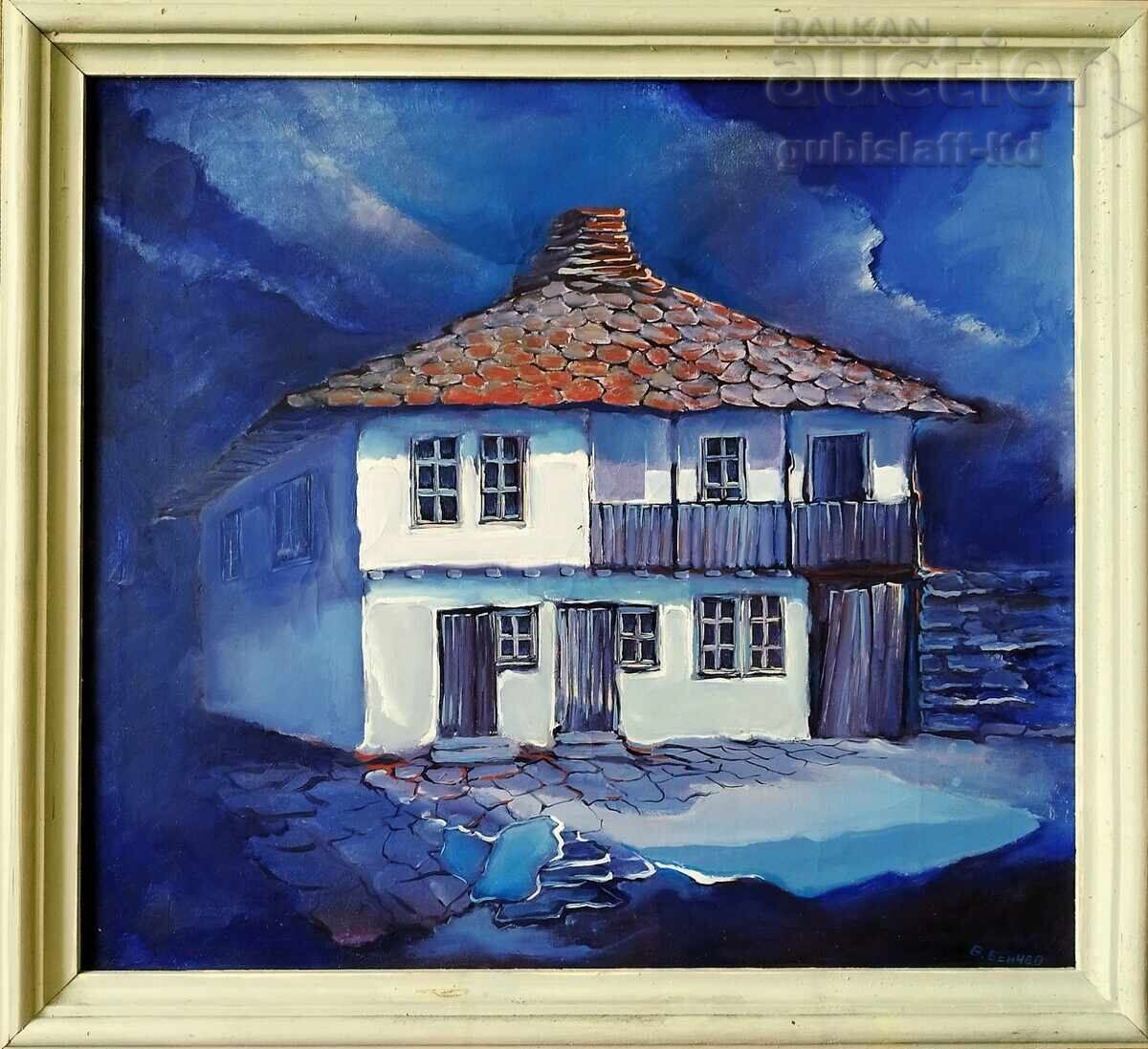 Painting, landscape, house, artist Vasil Benchev (1945-2014) - 3