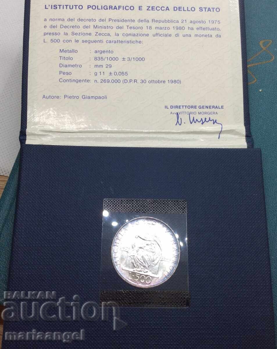 Auction 500 Lire 1975 Italy UNC Michelangelo Silver Certificate Auction 500 Lire 1975 Italy UNC Michelangelo Silver Certificate