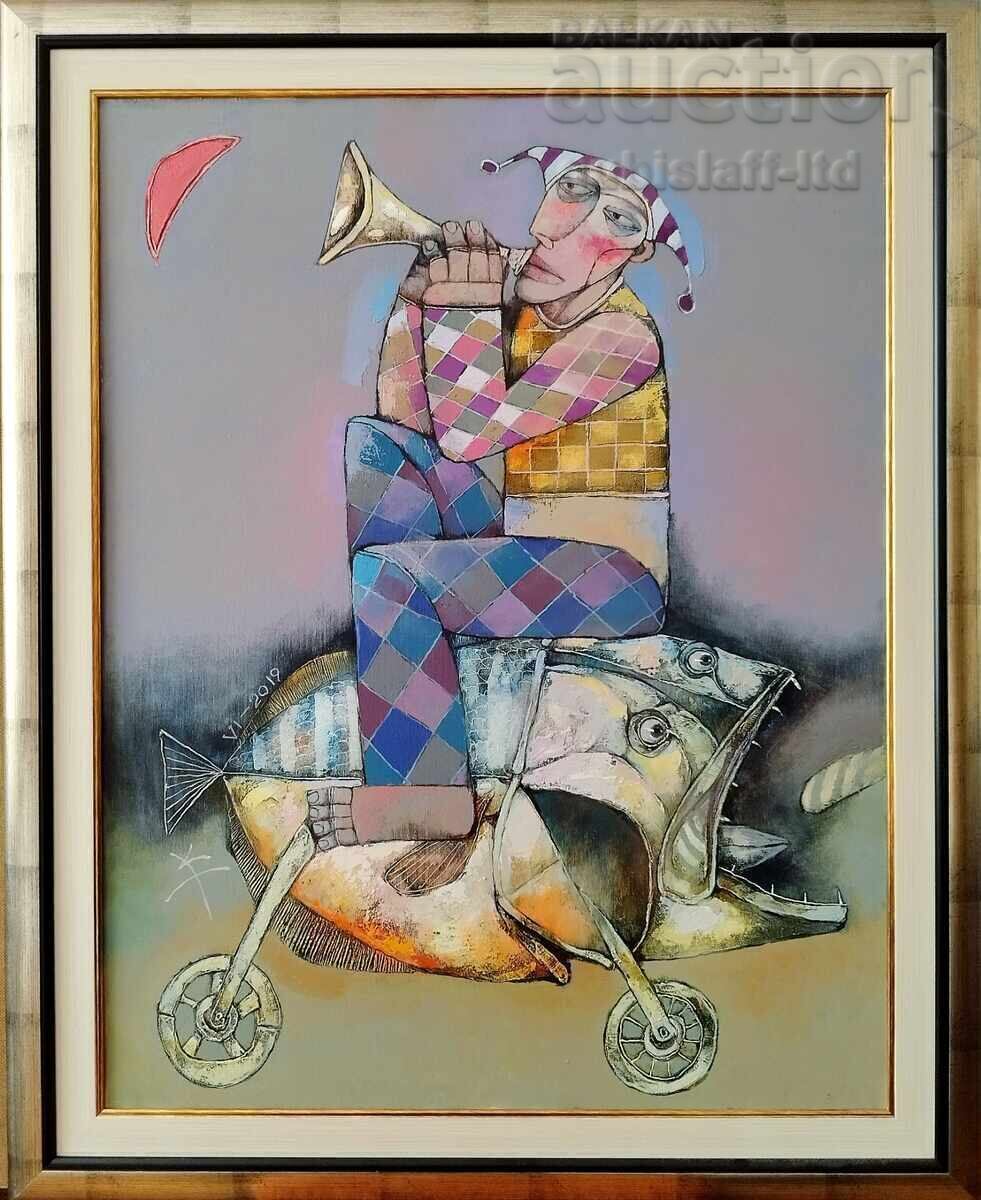 Картина "Червена луна", худ. Кр. Тодоров - Кеца (1959-2022)