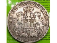 Германия 5 марки 1875 Хамбург 27,45г сребро