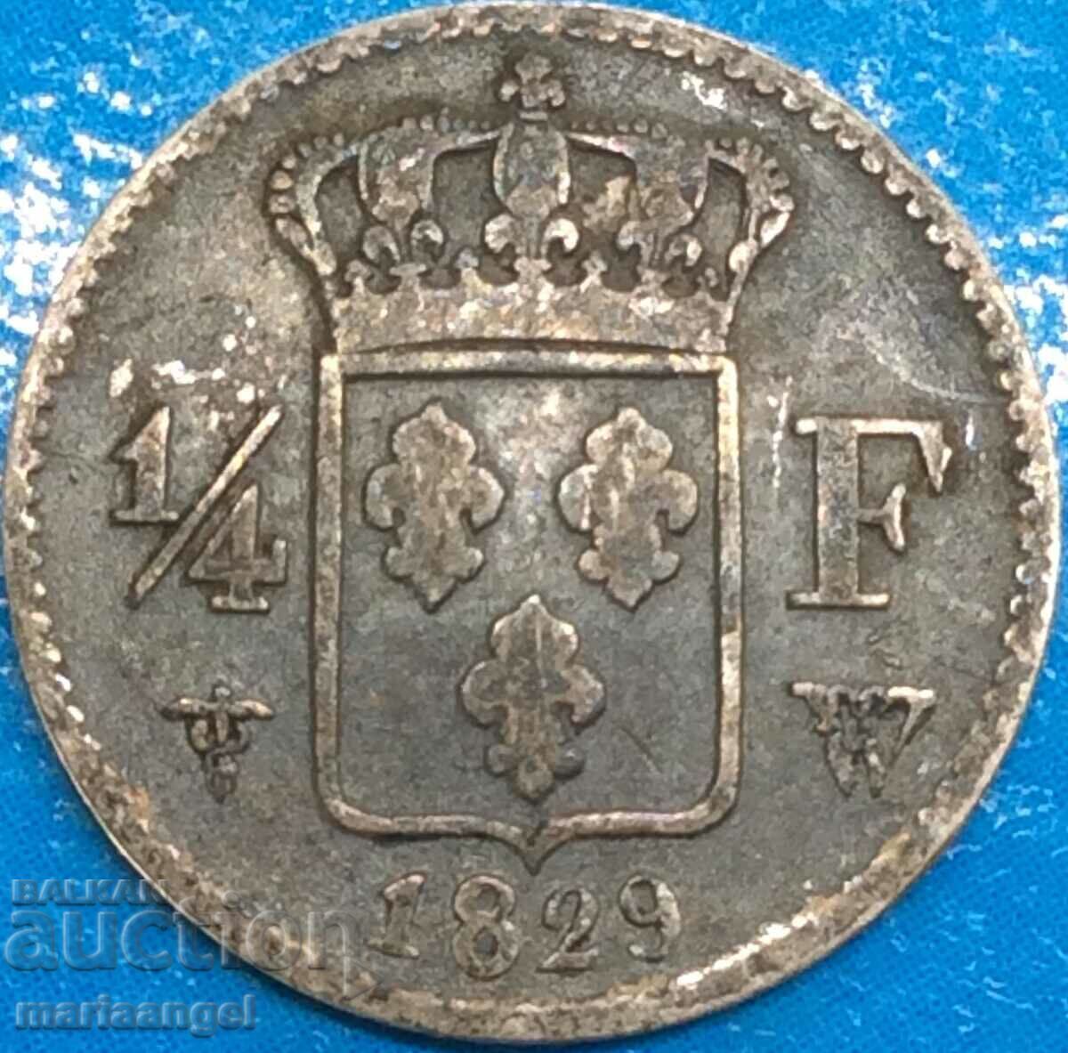 Delivery of 1/4 Franc 1829 France W - Lille Charles X Silver - Rare! Delivery of 1/4 Franc 1829 France W - Lille Charles X Silver - Rare!