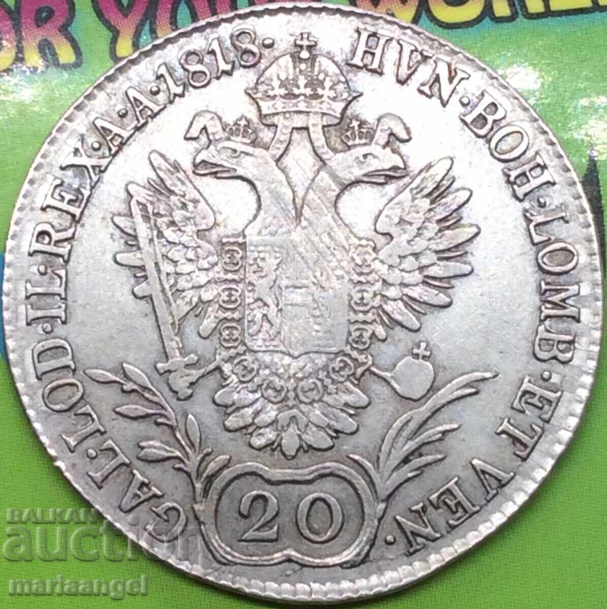 Auction  20 Kreuzer 1818 Austria A - Vienna Hungary silver