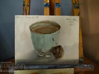 Oil painting - Still life - Japanese cup with coffee - A. Yordanov