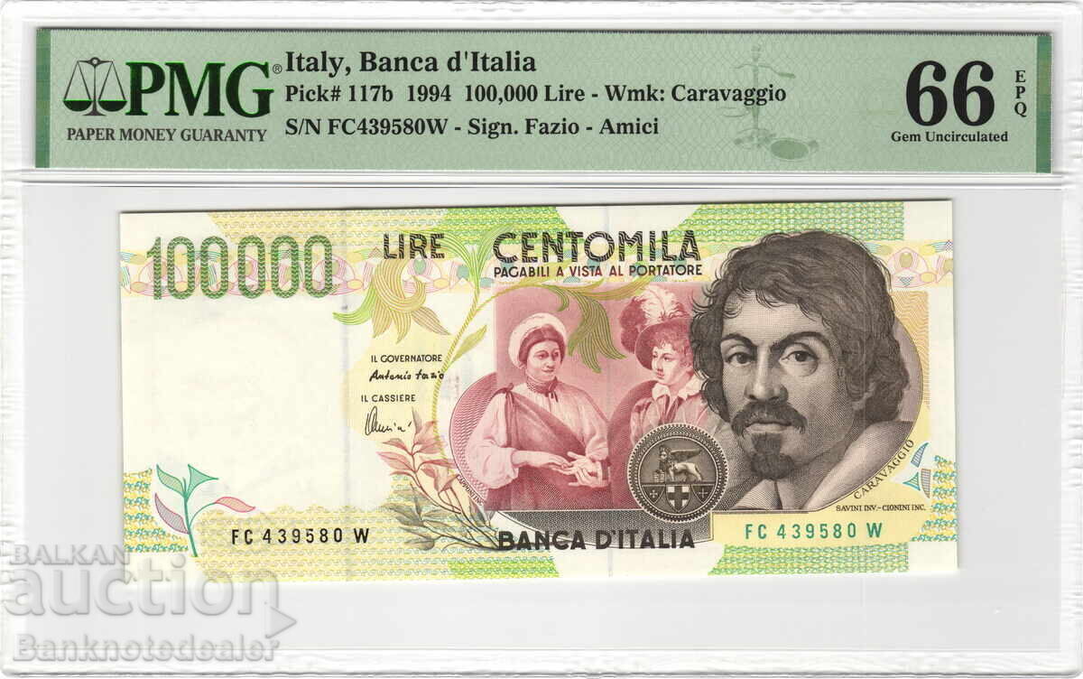 Italy 100,000 Lire 1994 Pick 117a PMG 66 Uncirculated