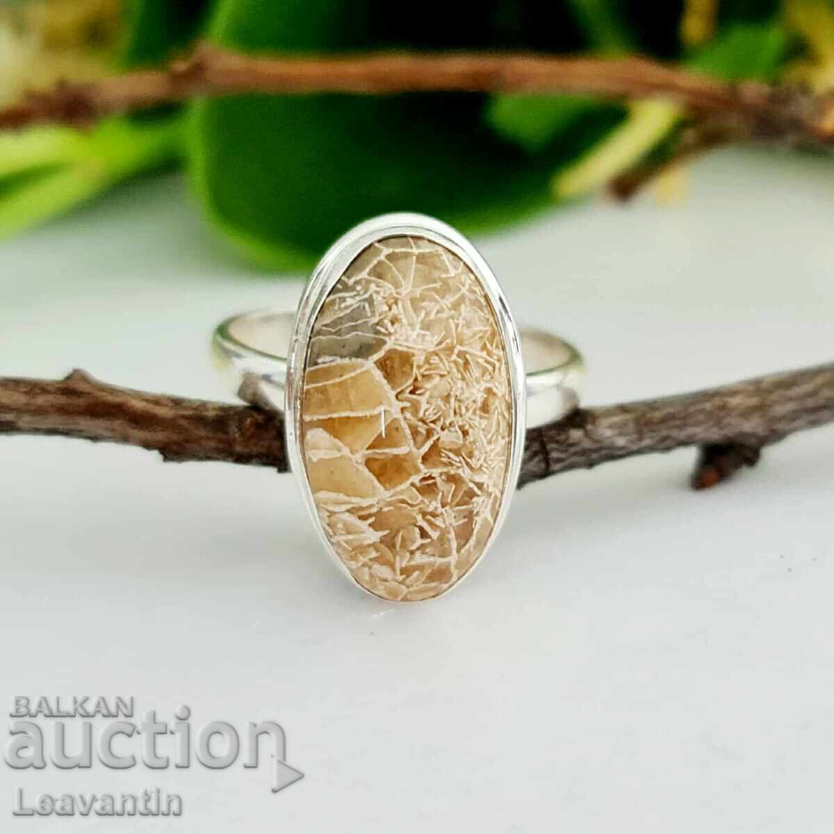 ✨ Ασημένιο δαχτυλίδι με απολιθωμένο κοράλλι Petoskey με τιμή 89.00 BGN | € 45.50