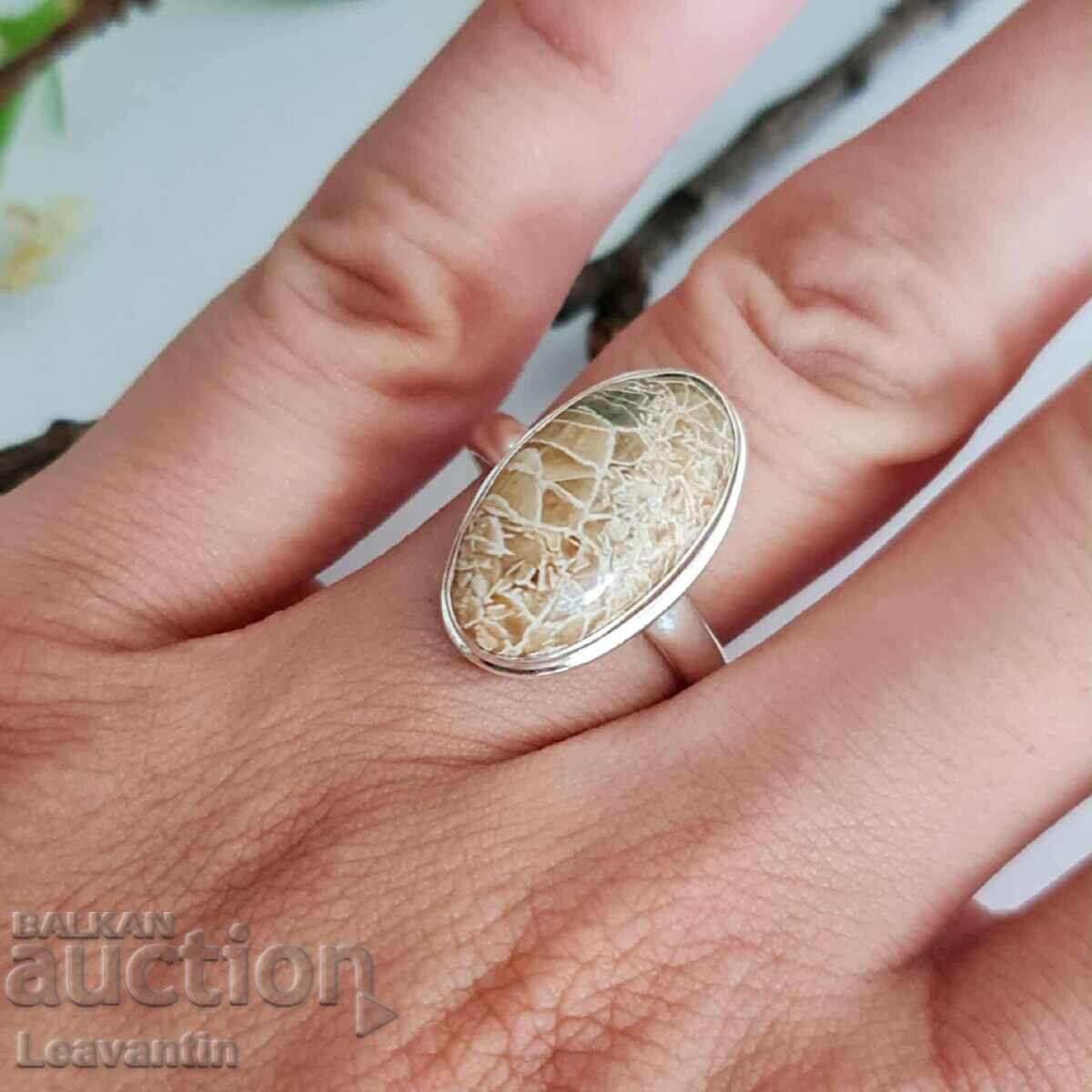 Δημοπρασία ✨ Ασημένιο δαχτυλίδι με απολιθωμένο κοράλλι Petoskey