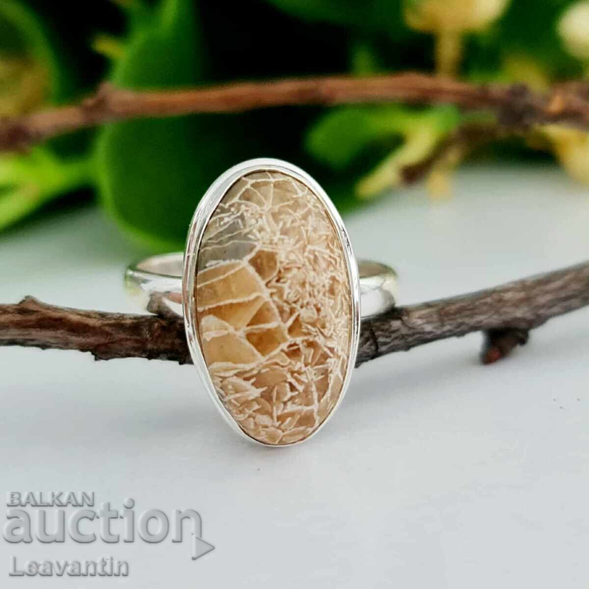 ✨ Ασημένιο δαχτυλίδι με απολιθωμένο κοράλλι Petoskey - 5
