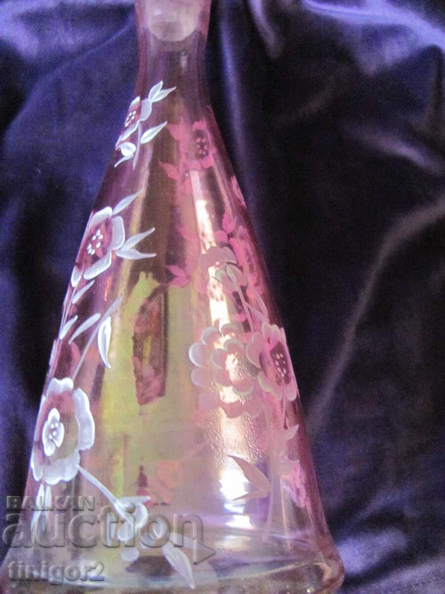 Красива гарафа , розово стъкло , ръчно рисувана - 5 Красива гарафа , розово стъкло , ръчно рисувана - 5