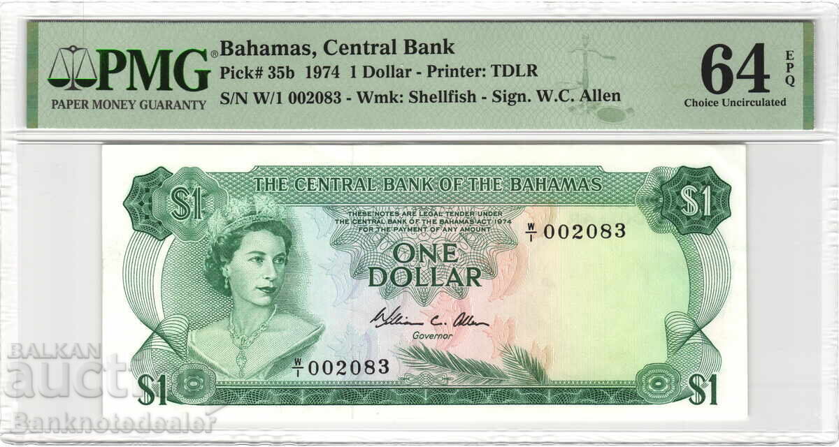 Bahamas 1 Dollar 1974 Pick 51 Reference 2278 low number 002083