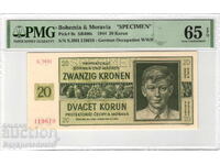Boemia și Moravia 20 Coroane 1944 Specimen PMG 65 Pick 9s Unc