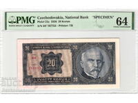 Czechoslovakia 20 Korun 1926 Specimen PMG 64 Pick 21s Uncirculated