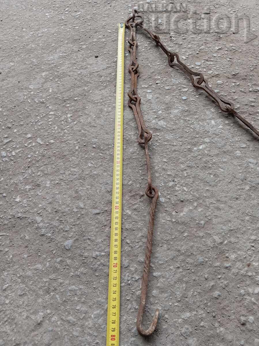 Παράδοση Παλιά σφυρήλατη αλυσίδα με γάντζο για χαλκό χαράνια χαλκό Παράδοση Παλιά σφυρήλατη αλυσίδα με γάντζο για χαλκό χαράνια χαλκό