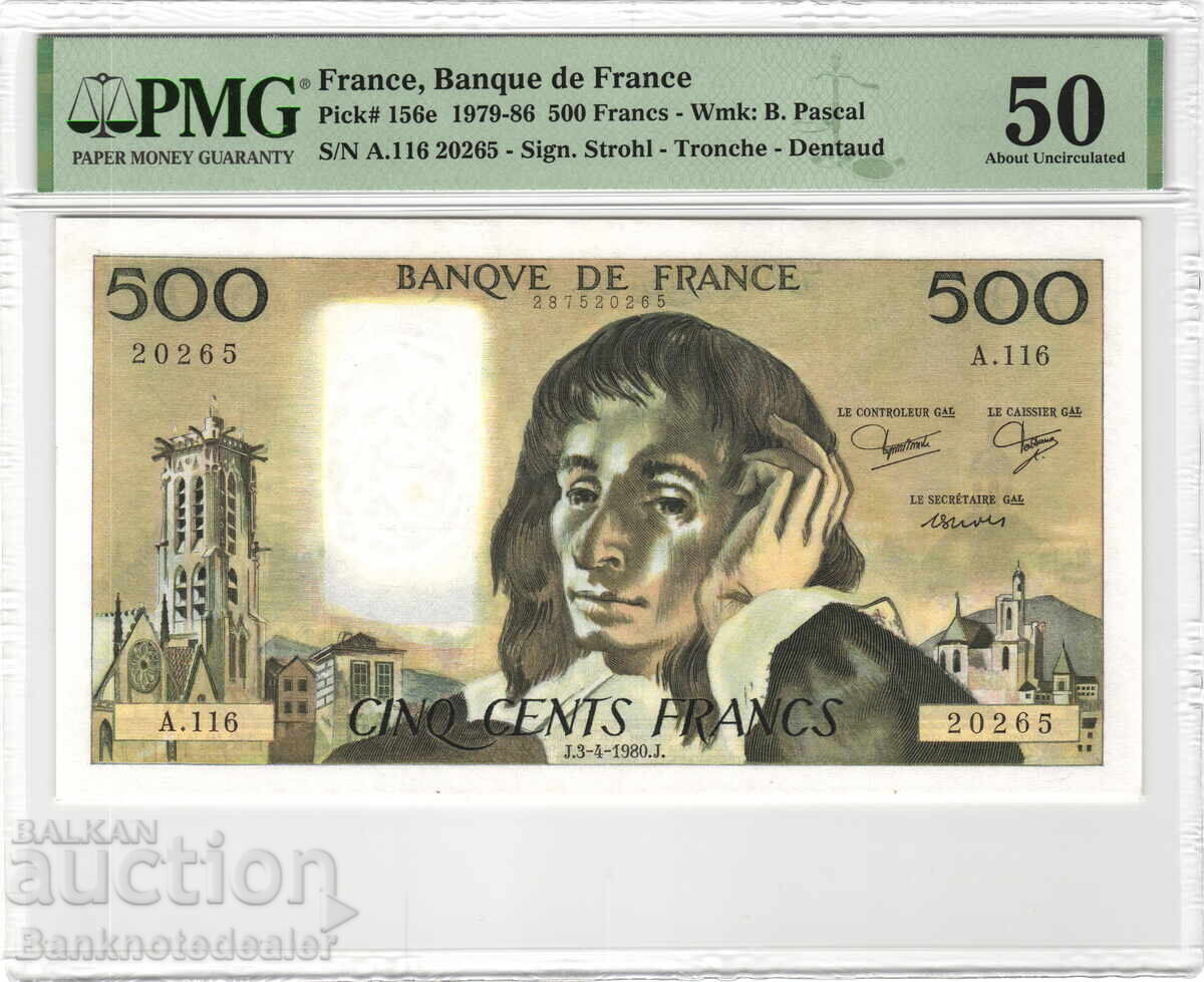 Franța 500 Franci 1979-86 PMG 50 Pick 156e Unc