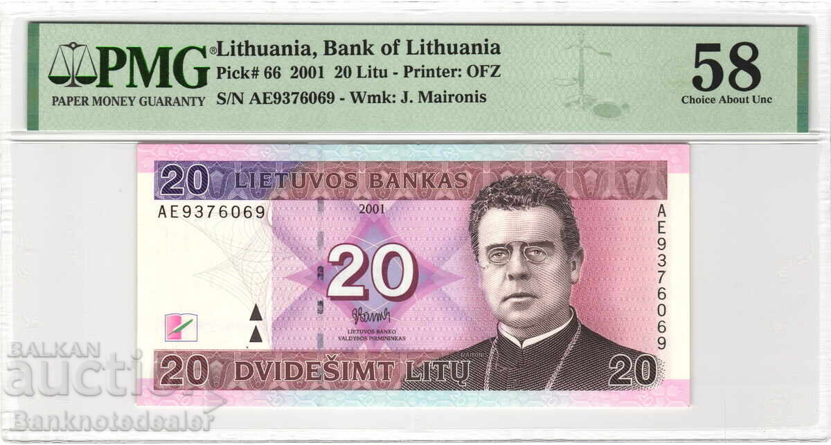 Lithuania 20 Litas 2001 PMG 58 Pick 66