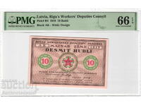 Latvia Riga 10 Ruble 1919 PMG 66 Pick R4a Uncirculated