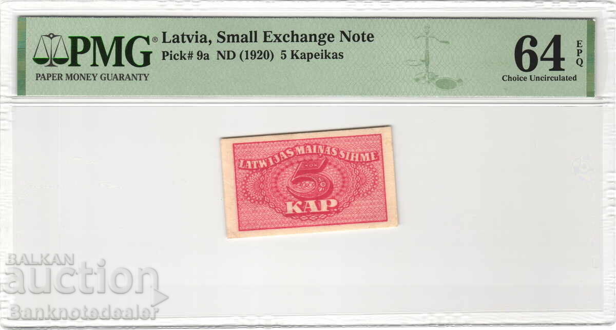Latvia 5 Kapeikas 1920 PMG 64 Pick 9a Unc