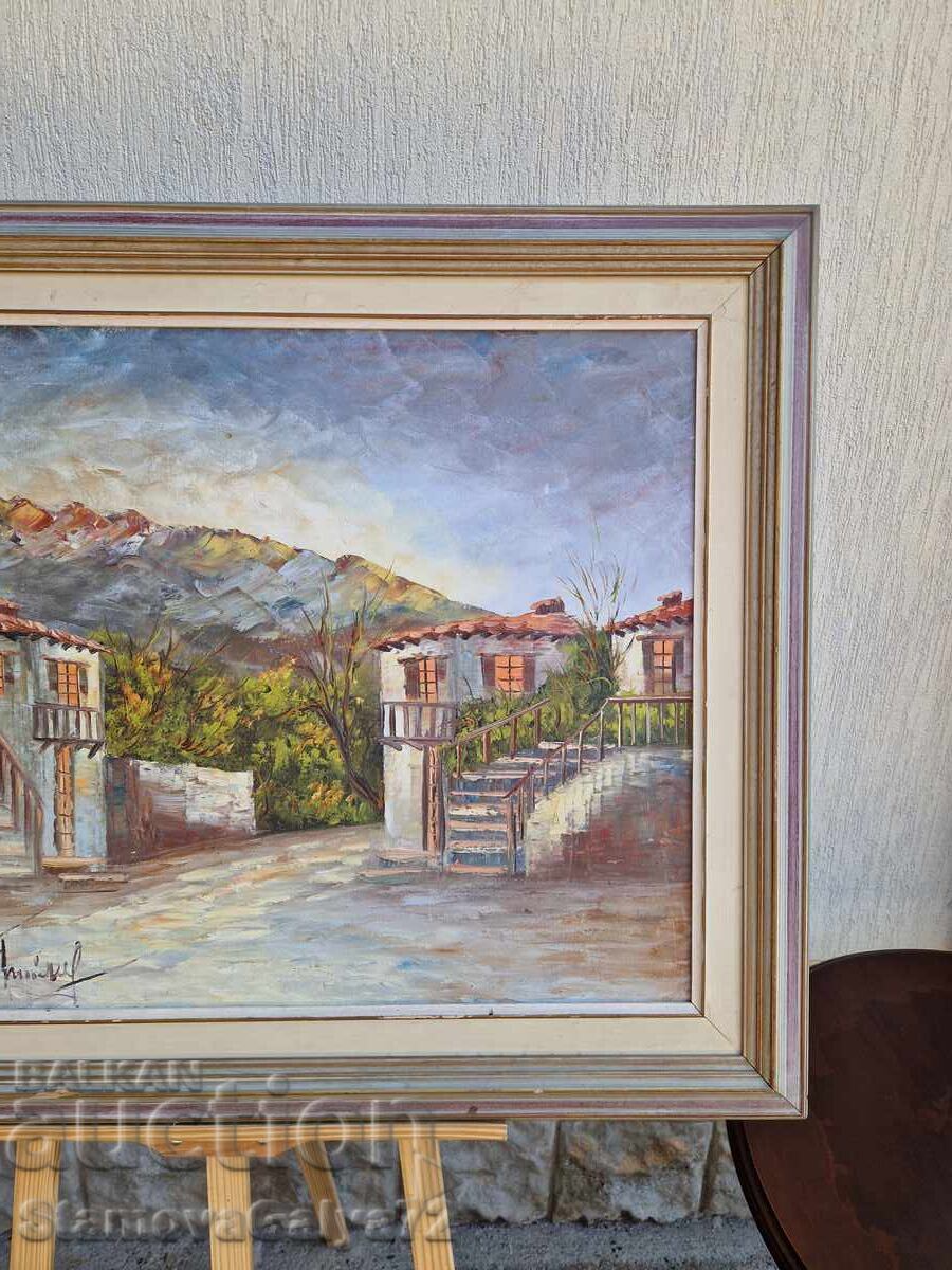 Παράδοση Όμορφη αντίκα ελαιογραφία σε καμβά