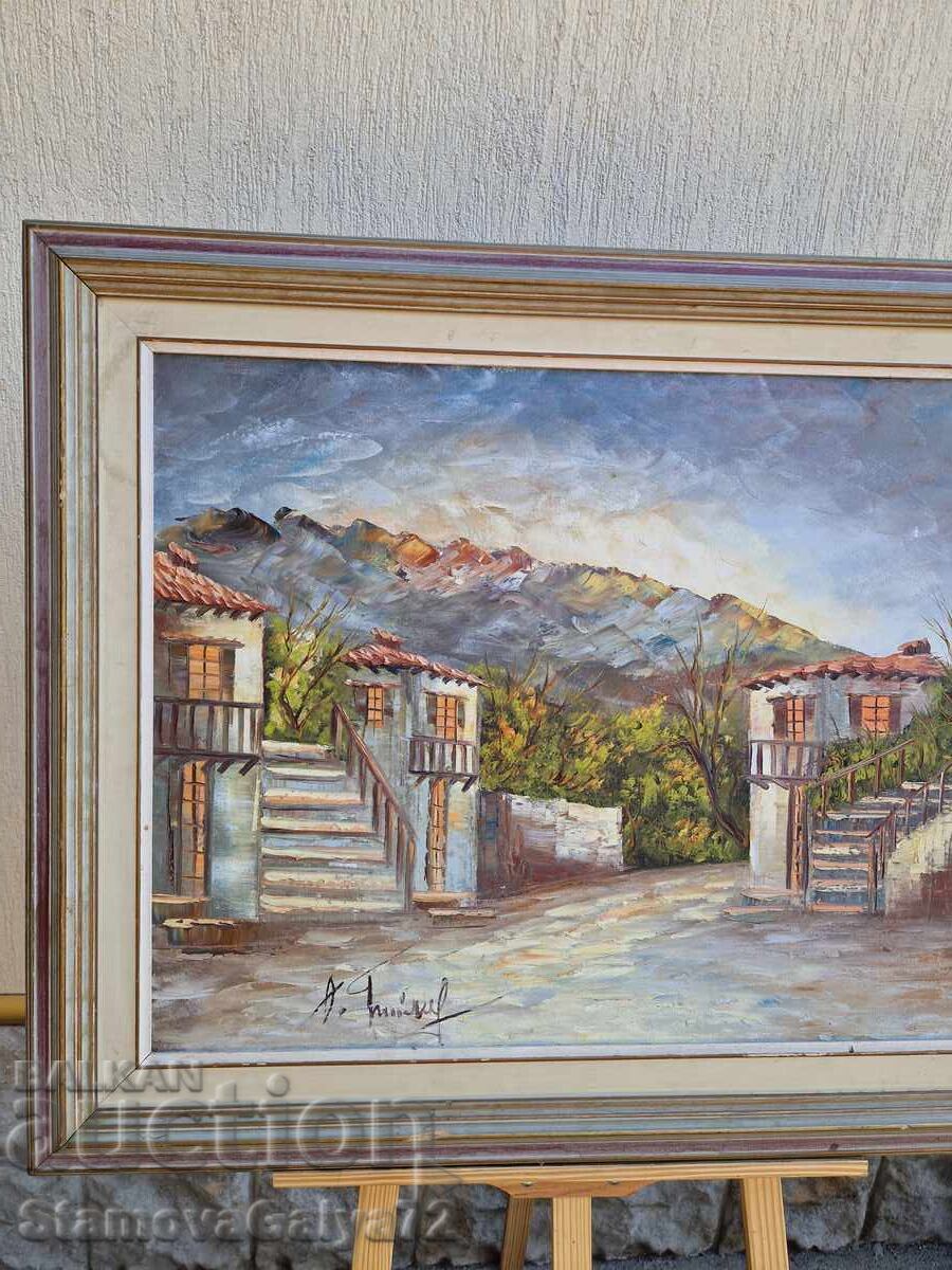 Όμορφη αντίκα ελαιογραφία σε καμβά - 5