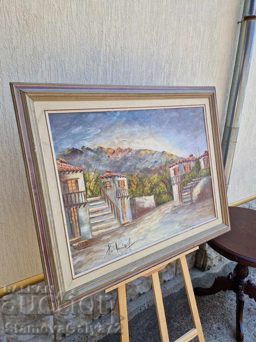 Όμορφη αντίκα ελαιογραφία σε καμβά - 6