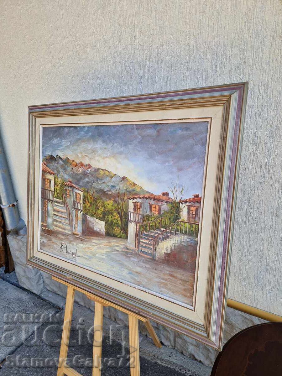 Όμορφη αντίκα ελαιογραφία σε καμβά - 7