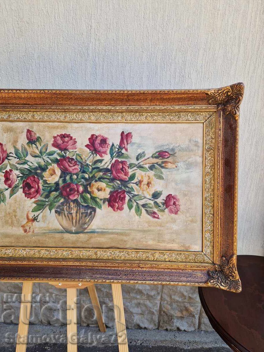 Παράδοση Νεκρή φύση αντίκα μεγάλη ελαιογραφία καμβάς συγγραφέας