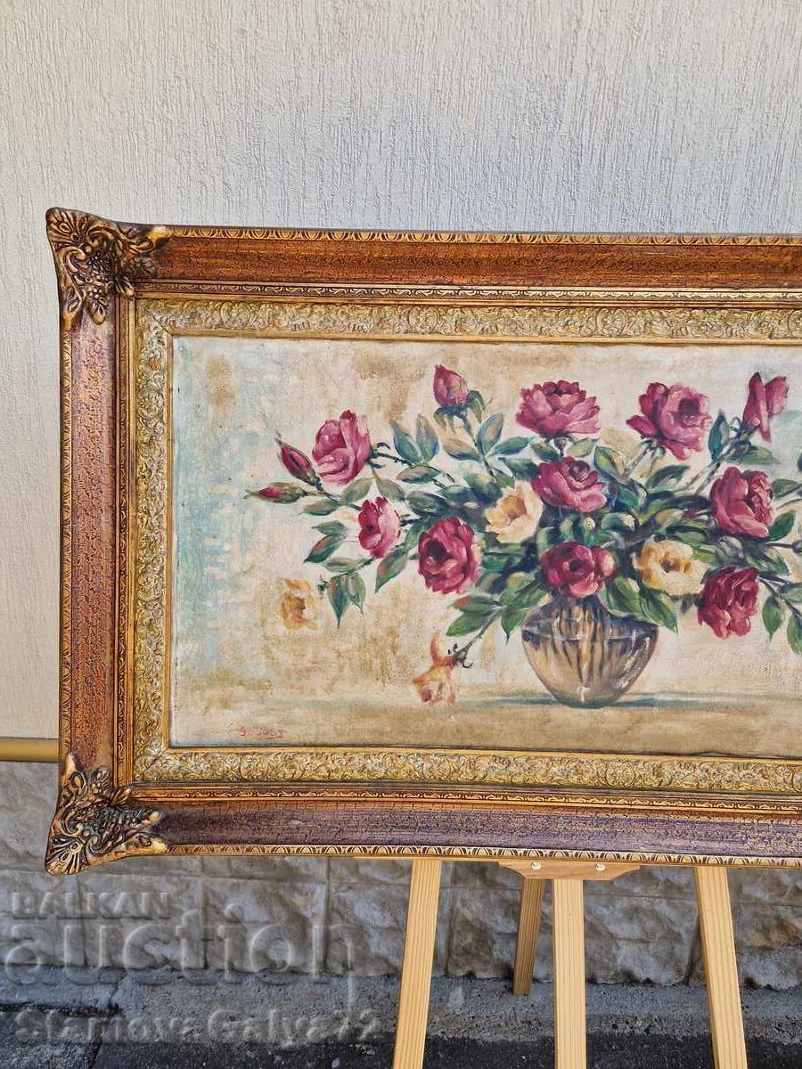 Νεκρή φύση αντίκα μεγάλη ελαιογραφία καμβάς συγγραφέας - 5