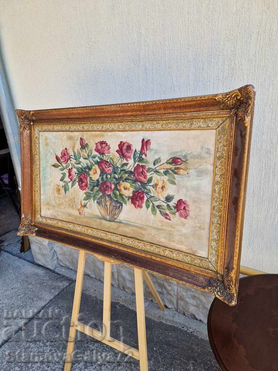 Νεκρή φύση αντίκα μεγάλη ελαιογραφία καμβάς συγγραφέας - 7