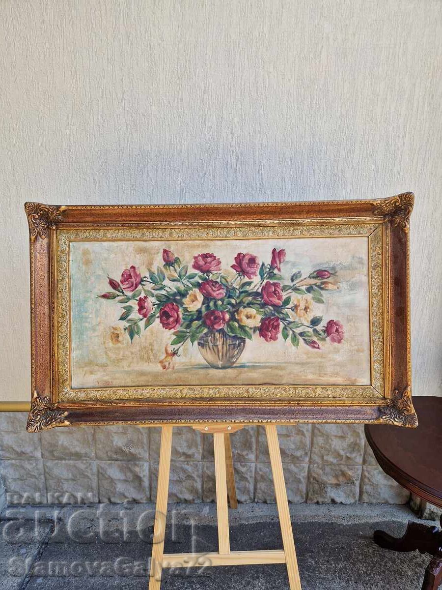 Νεκρή φύση αντίκα μεγάλη ελαιογραφία καμβάς συγγραφέας