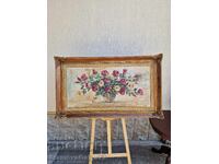 Νεκρή φύση αντίκα μεγάλη ελαιογραφία καμβάς συγγραφέας