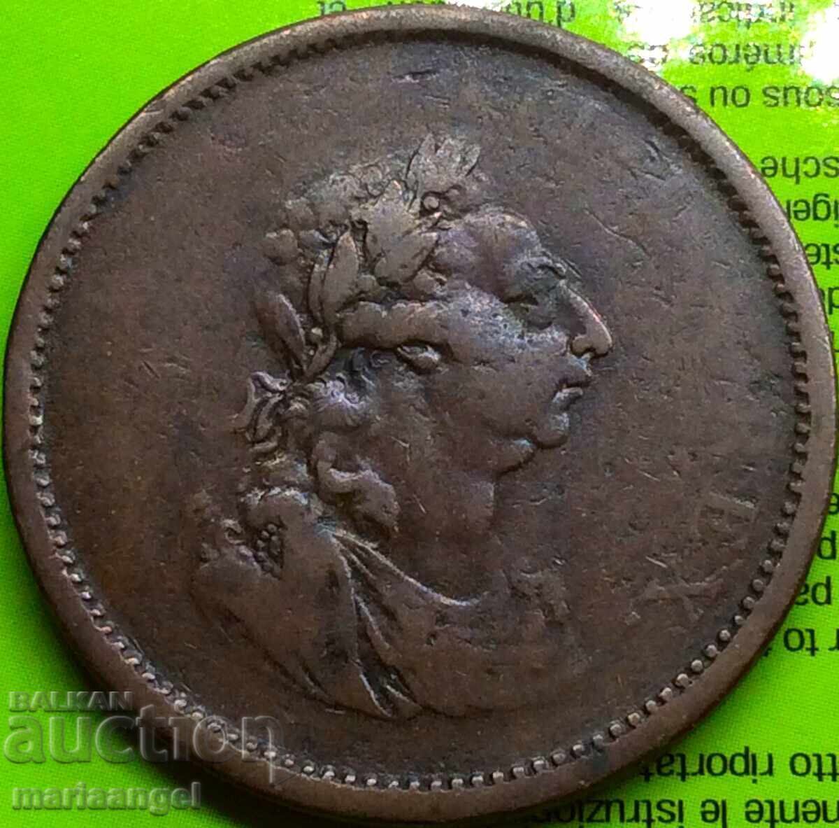 1 пени 1805 Англия за Ирландия Джордж III 34мм 16,8г рядка - 5