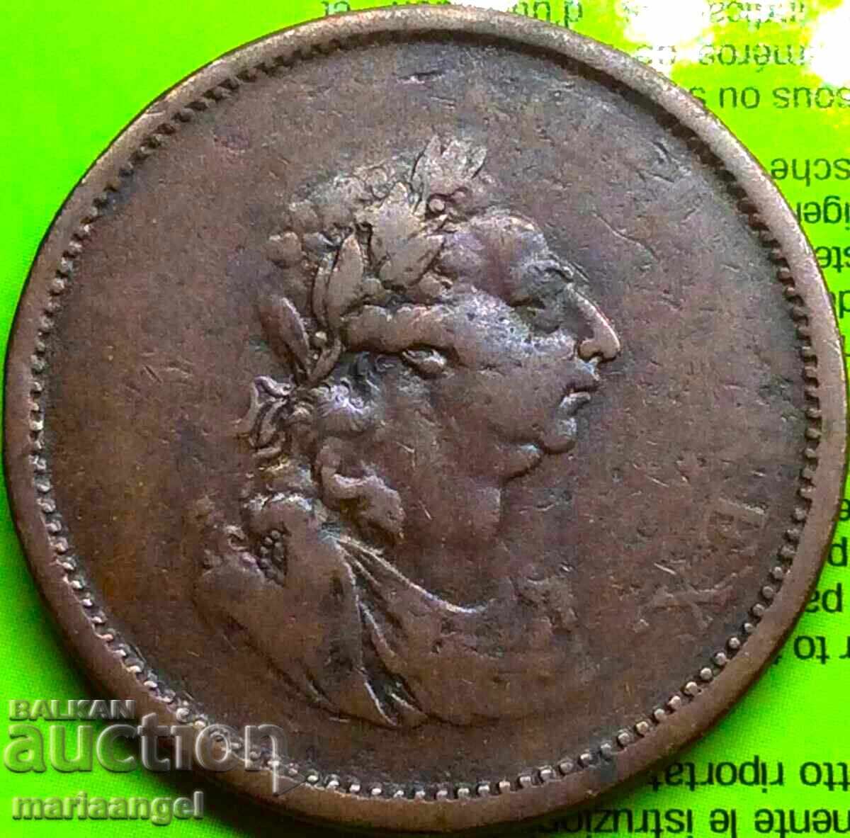 1 пени 1805 Англия за Ирландия Джордж III 34мм 16,8г рядка