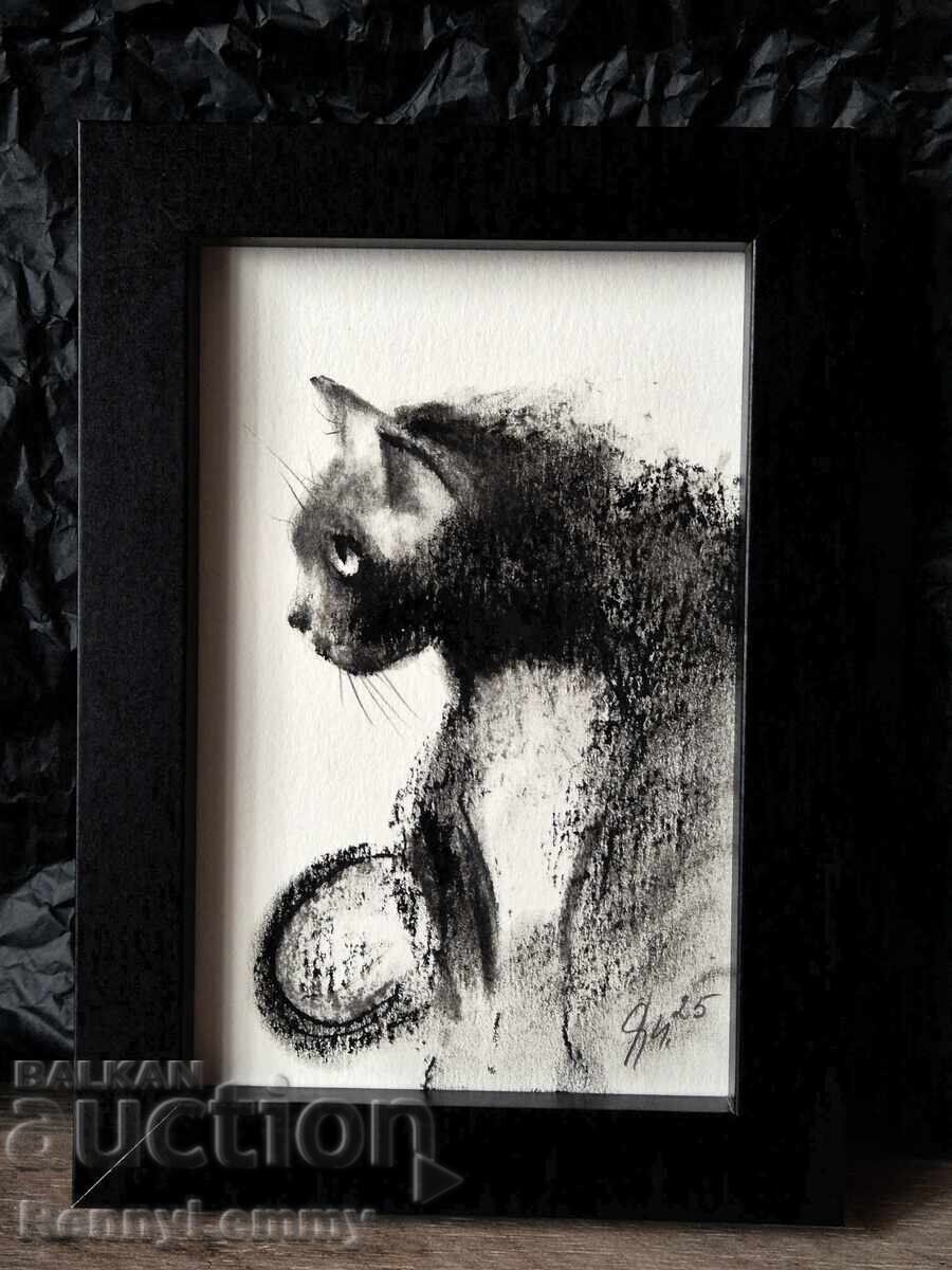 Cat, charcoal drawing, miniature with price 25.00 BGN | € 12.78 Cat, charcoal drawing, miniature with price 25.00 BGN | € 12.78