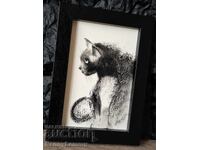 Cat, charcoal drawing, miniature