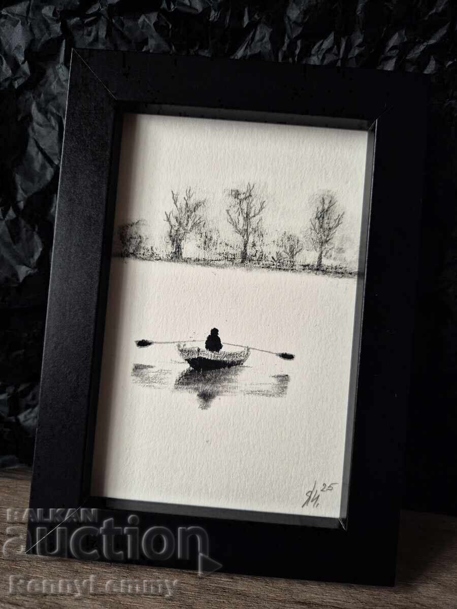 Boat, charcoal drawing, miniature with price 25.00 BGN | € 12.78 Boat, charcoal drawing, miniature with price 25.00 BGN | € 12.78
