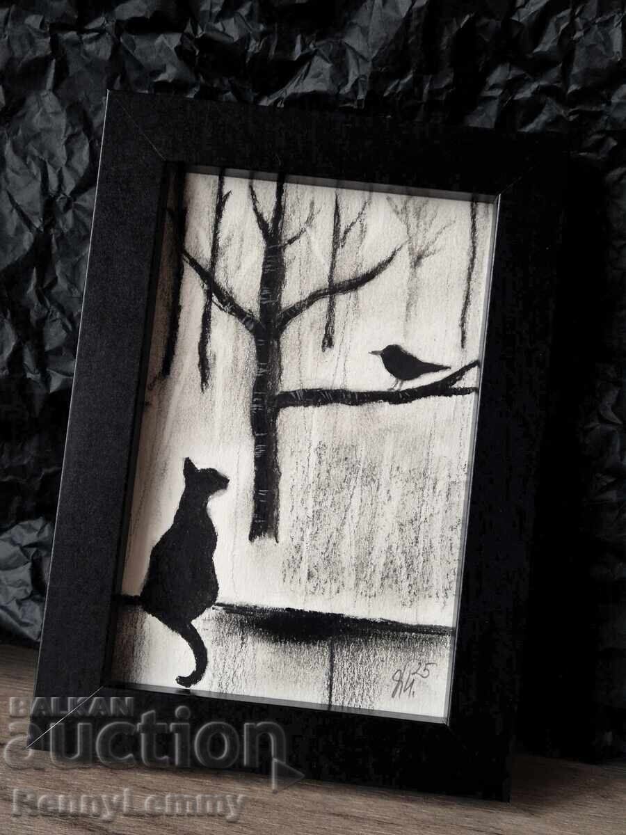 Auction Meeting, charcoal drawing, miniature Auction Meeting, charcoal drawing, miniature