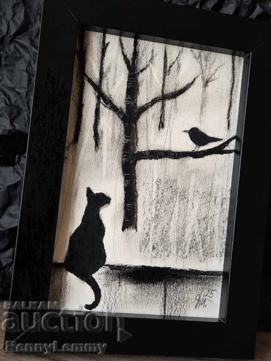 Meeting, charcoal drawing, miniature Meeting, charcoal drawing, miniature