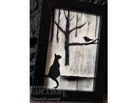 Meeting, charcoal drawing, miniature