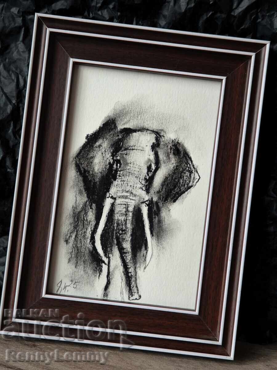 Elephant, charcoal drawing, miniature with price 25.00 BGN | € 12.78 Elephant, charcoal drawing, miniature with price 25.00 BGN | € 12.78